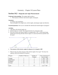 To generalize our calculation of angle sum, we use the fact that the angle sum of a triangle is degrees. 10 2 Diagonals And Angle Measure