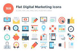 This pack consists of free digital market icons, laptop share icons, marketing icons, marketing icons, mobile browser icons, shop icons, tab search icons, and video call chat vector icon. 168 Flat Digital Marketing Icons Marketing Icon Logo Design Creative Digital Marketing