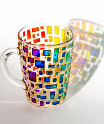 Rainbow Mug Modern Mug Stain Glass Rainbow Mug Multi Color Etsy Glass Bottles Art Stained Glass Designs Painting Glassware