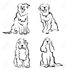 Dogs Set Of Silhouettes In Simple Black Lines Stock Vector Dog Line Art Minimalist Tattoo Dog Line Drawing