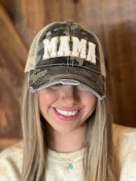 Mama Chenille Patch Distressed Camo Hat