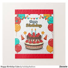 Birthday Cake And Balloons And Gifts Happy Birthday Cake Jigsaw Puzzle Zazzle Com In 2020 Happy Birthday Cakes Happy Birthday Birthday Cake Decorating