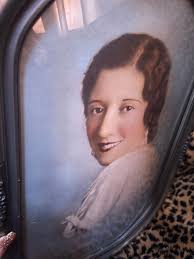 Antique Convex Glass Portrait, Silver Oval Frame 1920s Art Deco Portrait of  a Woman, Coquette Room Decor