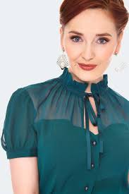 Green Mesh Panel Short Sleeve Blouse