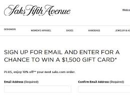 Get $50 gift card with your $200 purchase, $125 gift card with your $500 purchase, $250 gift card with your $1000 purchase, $500 gift card with your. Win A 1 500 Saks Fifth Avenue Gift Card