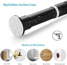A spring mechanism combined with sturdy suction cups makes it rigid. Ikinlo 70 110 Cm Shower Curtain Rod With No Drilling Heavy Duty Telescopic Spring Tension Shower Rail Stainless Steel Extendable Shower Curtain Pole Home Kitchen Bathroom