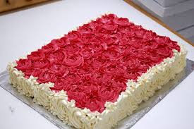 Rectangle Shape Heart Shape Happy Birthday Chocolate Cake Red And White Rosette In Rectangle Shape Cake Birthday Sheet Cakes Rectangle Cake Cake