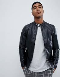 Pull Bear Biker Jacket In Black Smart Casual Men Bear Jacket Jackets