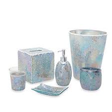 Blue crackle glass bathroom accessories. India Ink Aurora Pastel Cracked Glass From Bed Bath Beyond