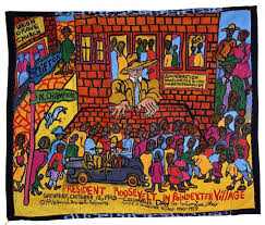 Aminah Robinson President Roosevelt In Poindexter Village Columbus Day October 12 1940 1996 Paint On Clot Harlem Renaissance Artists Artwork Black Artists