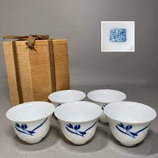 特別価格 中国古美術 中国湖南省醴陵 白磁蘭花茶碗 煎茶道具 茶器 古玩 5客 サイズ 直径7.5㎝×高さ4.5㎝ 木箱 施釉陶 -  refaxind.mx