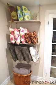 Throw Pillow Storage Diy Rope Shelves Rope Shelf Throw Pillow Organization Organizing Throw Pillow Storage Bedroom Storage For Small Rooms Blanket Storage