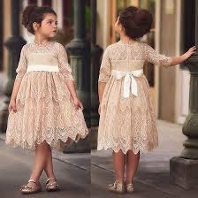 Styles I Love Stylesilove Princess 3 4 Sleeve Midi Length Floral Lace A Line Wedding Dress Fl Girls Lace Dress Fall Flower Girl Dresses Lace Embroidery Dress