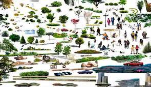 ملحقات حقيبة المصمم psd ملف psd ساحة خضراء اشجار اشخاص سيارات نباتات صخور اعمدة انارة والكثير psd designs design photoshop 4