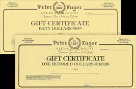 Accepted forms of payment are the peter luger card, us checks with id, us debit cards and cash. Gift Certificates