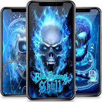 Done in photoshop took a pic of a skull and then found the edges using find edges filter then inverted the color and added a blue glow. Download Blue Fire Skull Wallpaper Hd 4k Free For Android Blue Fire Skull Wallpaper Hd 4k Apk Download Steprimo Com