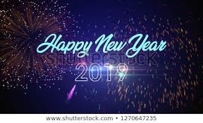 Happy New Year 2019 Blue Dark Light And Colorful Fireworks Design