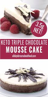 Triple Chocolate Mousse Cake In 2020 Fun Baking Recipes Keto Chocolate Recipe Chocolate Mousse Cake