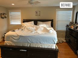 It can be made from many materials, including metal, plastic, and wood. Bedroom Makeover Dark Furniture To Bright White With Wallpaper Accent Wall Nesting With Grace