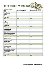 Personal finance worksheets for highschool students on budget. Teen Budget Worksheet Printable Familyeducation