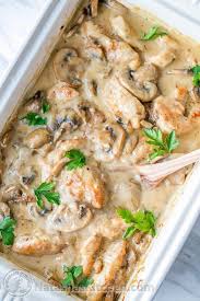 Add the garlic, then the mushies, carrots, potatoes, bay leaves and redcurrant jelly. Creamy Chicken Casserole Chicken Gloria Natashaskitchen Com