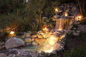 Waterfall Lights Outdoor Water Features Waterfalls Backyard Backyard Water Feature