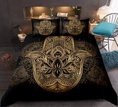 Allewie queen platform bed frame with 4 drawers storage and headboard, square stitched button tufted upholstered mattress foundation with wood slat support, no box osp home furnishings modern mission vintage oak bedroom set with 2 nightstands and 1 dresser with mirror, queen. Gold Hamsa Hand Bedding Set Black Gold Duvet Cover Set Golden Hand Of Fatima Floral Printed Bohemian Bedding Queen 90 X90 1 Duvet Cover 2 Pillowcases Hamsa Hand Queen Buy Online In Burkina