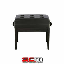 Adjustable Genuine Leather Artist Concert Piano Bench in Ebony Satin for  sale online