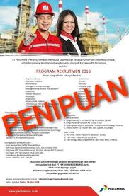 Maybe you would like to learn more about one of these? Pertamina Na Twitteru Waspada Dengan Penipuan Yang Mengatasnamakan Pertamina Ya Info Lowongan Kerja Bisa Dicek Di Website Pertamina Atau Hubungi Contact Pertamina Di Nomor 1 500 000 Atau Email Pcc Pertamina Com Pertamina Kobarkankebaikan