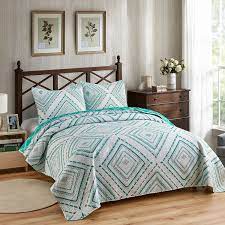 green diamond printed 3 piece quilt bedding set full queen size bedspread lightweight decorative walmart com quilt sets bedding queen size bedspread queen size quilt sets