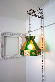 70s Vintage Leaded Stained Glass Swag Lamp Hanging Light Etsy Swag Lamp Hanging Lights Stained Glass