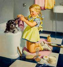 Baby Shower Sale 12x18 Bath Time Puppy Frahm 40s Retro Puppy Dog Vintage Bath Room For Nursery Childrens In 2021 Vintage Illustration Vintage Art Vintage Children