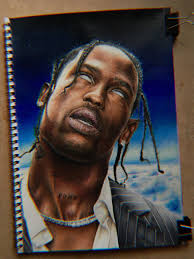I drew travis scott, background from highest in the room album. Check out  my social media at my bio please : r/travisscott