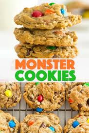 Monster Cookies Peanut Butter And Oatmeal Cookies Packed With Chocolate Chips M M Oatmeal Cookies Recipe Coconut Chocolate Chip Cookies Oatmeal Cookie Recipes