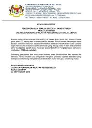 Garis panduan yang telah ditetapkan olehjawi. Berita Rtm On Twitter 22 Sept Kenyataan Media Pengoperasian Semula Sekolah Di Bawah Jabatan Pendidikan Wilayah Persekutuan Kuala Lumpur Esok Ipu Jerebu Kpm Rtm Beritartm Https T Co Zc1gpomyvy