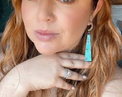 Navajo Turquoise & Sterling Silver Moon Slab Dangles Signed P Yazzie