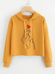 Shop Love Gesture Print Crop Hoodie Online Shein Offers Love Gesture Print Crop Hoodie More To Fit Your Cropped Hoodie Sweatshirts Hoodie Sweatshirts Women