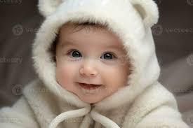 A cute baby dressed as a fluffy white bear 30329470 Stock Photo at Vecteezy