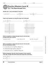 Y = mx + b. Masters Level B 5 4 The Slope Intercept Form Worksheet For 9th 11th Grade Lesson Planet