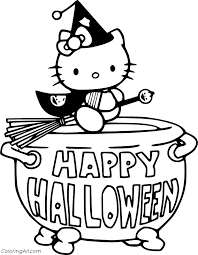 Baby hello kitty coloring pages. Hello Kitty Witch Says Happy Halloween Coloring Page Coloringall