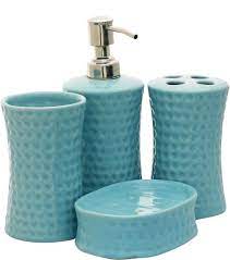 Buy bath accessories wholesale at koehler home décor! Bulk Wholesale Handmade Ceramic Bath Accessories Set 4 Items Hand Painted Hammered Textur Bath Accessories Set Bathroom Accessories Bathroom Accessory Sets