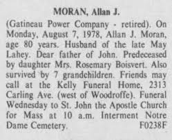 Obituary: Death Notice for Allan Jerome Moran: Ottawa Valley Irish