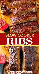 Slow Cooker Ribs Are Fall Off The Bone Tender And Have Amazing Flavor These Crock Pot Ribs Are Super Eas Crockpot Ribs Recipes Crockpot Ribs Slow Cooker Ribs