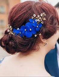 Royal Blue Hair Piece Royal Blue Flower Hair Piece Bridal Hair Band Pearl Head Piece Wedding Hair Accessory Bridesmaids Hair Clip Royal Blue Hair Bridal Hair Bands Bridesmaid Hair Clips