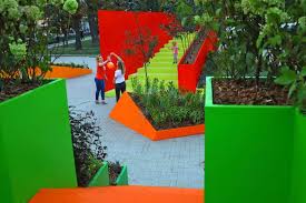 Studio Fink Matthew Childs Design Collaborated On Temporary Landscape Play Installation In Moscow Play Pla Landscape Design Colour Architecture Landscape