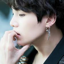 His Ears Pierced Jhope Wearing Earrings BTS J-Hope Moon Earrings