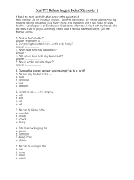 B ingr kls 6 sd bahasa inggris mekanika bahasa. Soal Uts Bahasa Inggris Kelas 5 Semester 1 Pdf Hobbies Leisure
