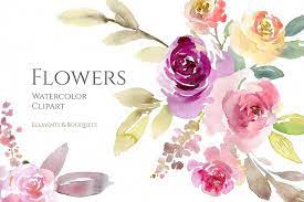 Watercolor Pink Purple Flowers And Bouquets Png 189240 Illustrations Design Bundles Watercolor Flowers Pink Watercolor Flower Purple Flowers Garden