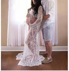 Pregnant Women Photography Lace Dress White See Through Maxi Dress With Long Sleeve V Neck Lace Maternity Gown Dresses For Pregnant Women Lace Maternity Dress