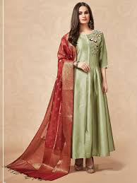 Light Green Colour Designer Silk Kurti With Dupatta